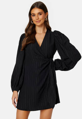 Balloon Sleeve Structured Wrap Dress