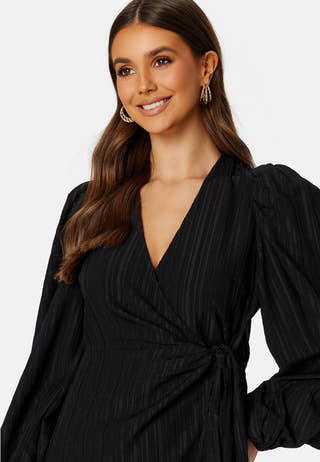 Balloon Sleeve Structured Wrap Dress
