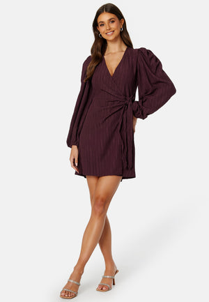 Balloon Sleeve Structured Wrap Dress