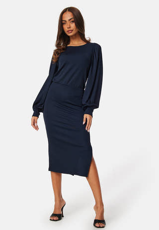 Balloon Sleeve Rib Dress