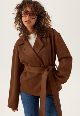 Belted Faux Suede Jacket