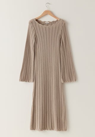 Boat Neck Structure Knitted Dress