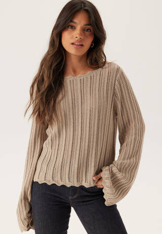 Boat Neck Structure Knitted Sweater