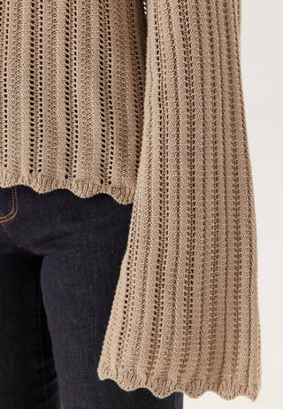 Boat Neck Structure Knitted Sweater