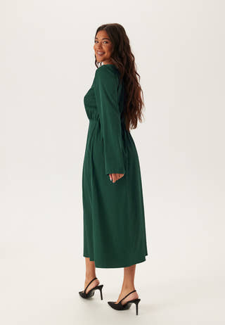 Boatneck Satin Midi Dress