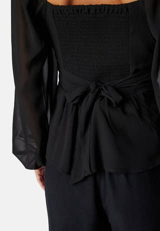Square Neck L/S Georgette Blouse
