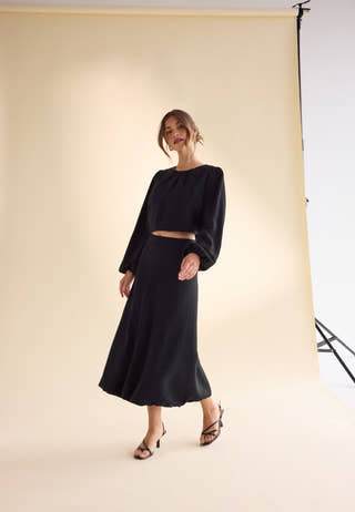 Bubble Hem Midi Skirt