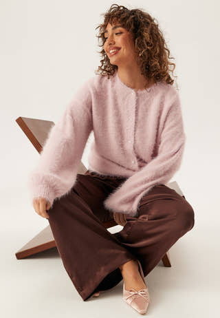 Fluffy Knitted Pearl Cardigan