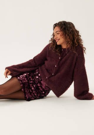 Fluffy Knitted Pearl Cardigan