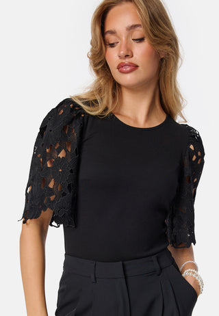Contrast Lace Sleeve Top