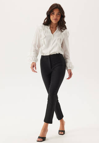 High Waist Stretchy Ankle Slit Trousers