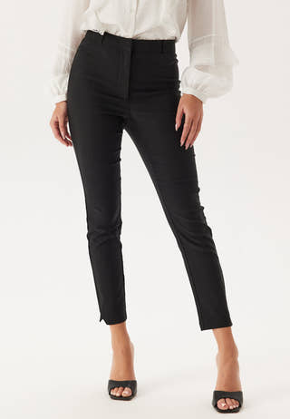 High Waist Stretchy Ankle Slit Trousers