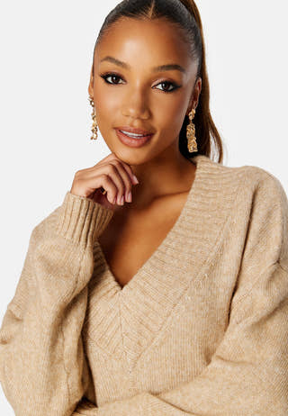 Knitted V-neck Sweater Dress