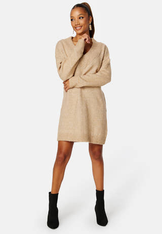 Knitted V-neck Sweater Dress