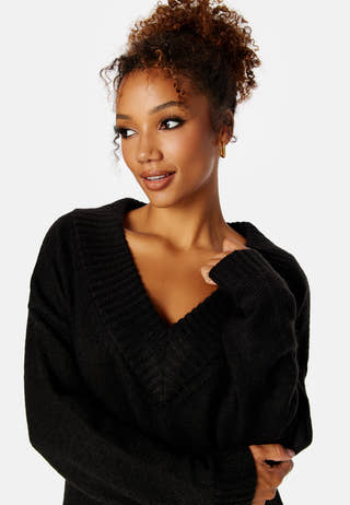 Knitted V-neck Sweater Dress