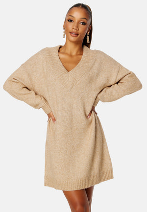 Knitted V-neck Sweater Dress