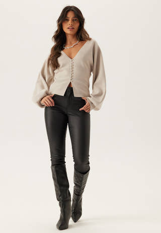 Mid Waist Push-up Coated Slim Jeans