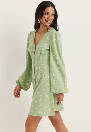 Mini Button Volume Sleeve Dress