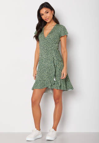Naomi wrap mini flounce dress