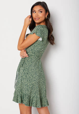 Naomi wrap mini flounce dress