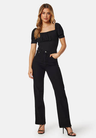 Rushed Square Neck Short Sleeve Top