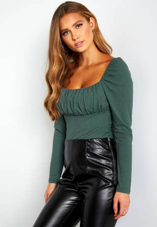 Square Neck Long Sleeve Top