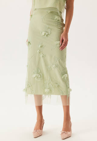 3D Floral Straight Ankle Skirt