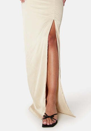 Ruched Satin Strap Gown