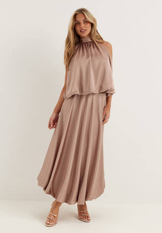 Bubble-Hem Halterneck Satin top