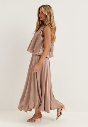 Bubble-Hem Satin Ankle Skirt