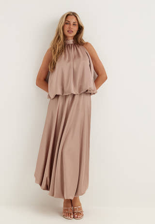 Bubble-Hem Satin Ankle Skirt