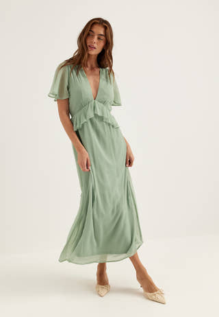 Butterfly Sleeve Chiffon Ankle Dress