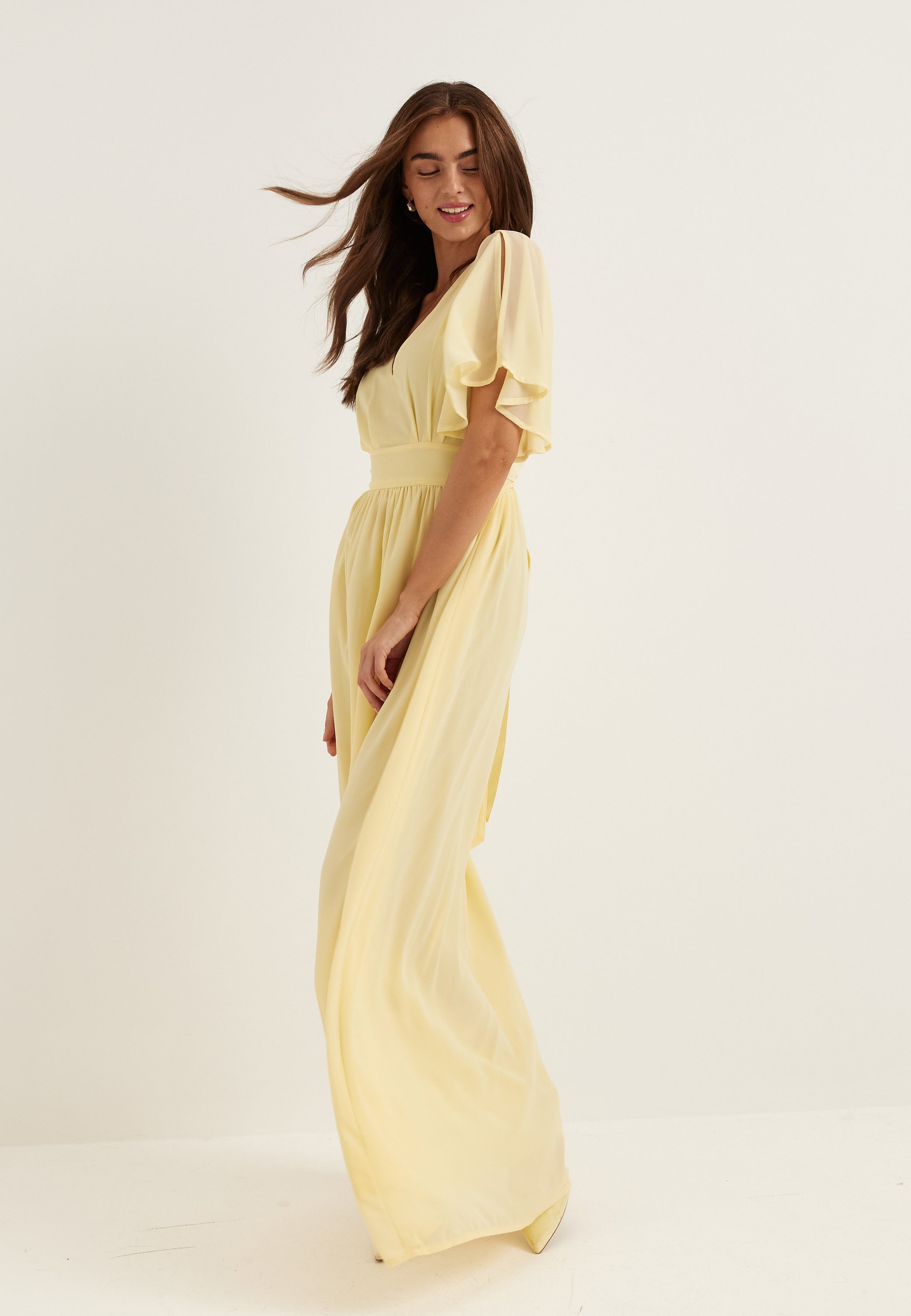Bubbleroom occasion – Butterfly Sleeve Chiffon Gown – Bridesmaid dresses –  Yellow