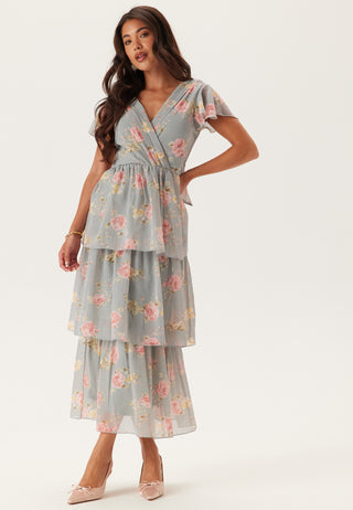 Butterfly Sleeve Flounce Dress