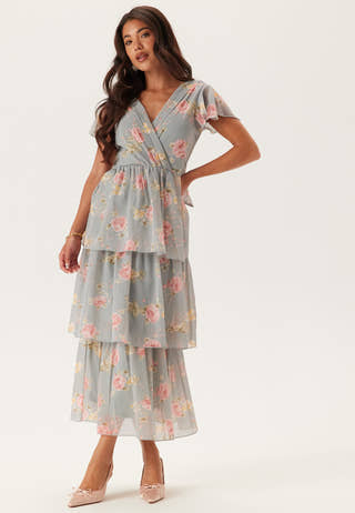 Butterfly Sleeve Flounce Dress