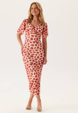 Butterfly Sleeve Mesh Ankle Dress