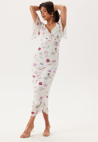 Butterfly Sleeve Mesh Ankle Dress