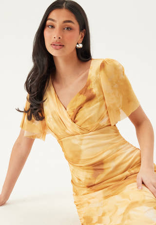 Butterfly Sleeve Mesh Ankle Dress