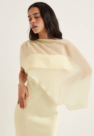 Cape Satin Maxi Dress