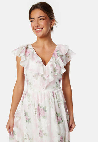 Flounce Jacquard Midi Dress