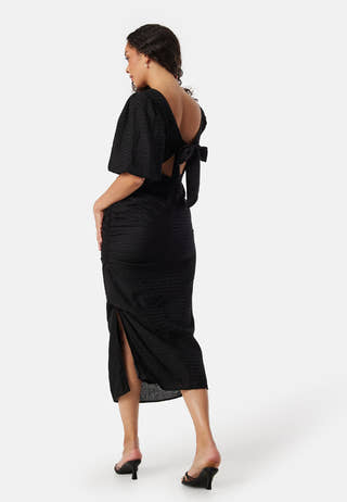 Balloon Sleeve Bow Midi Dress