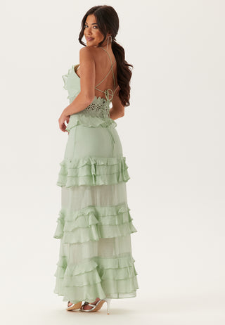 Crochet Waist Flounce Maxi Dress