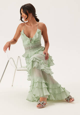 Crochet Waist Flounce Maxi Dress