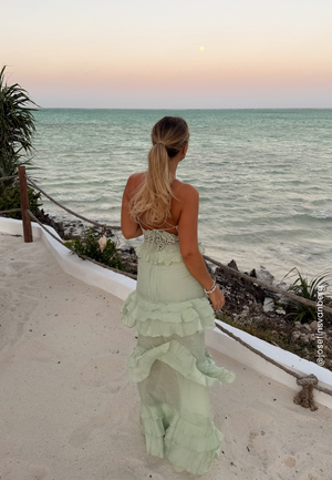 Crochet Waist Flounce Maxi Dress