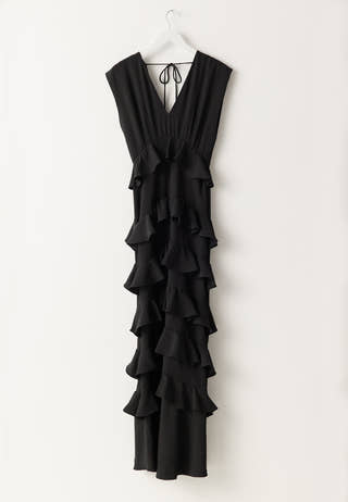 Deep V-Neck Flounce Gown