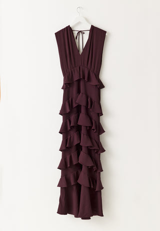 Deep V-Neck Flounce Gown
