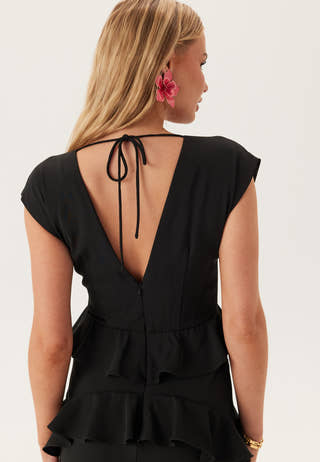 Deep V-Neck Flounce Gown