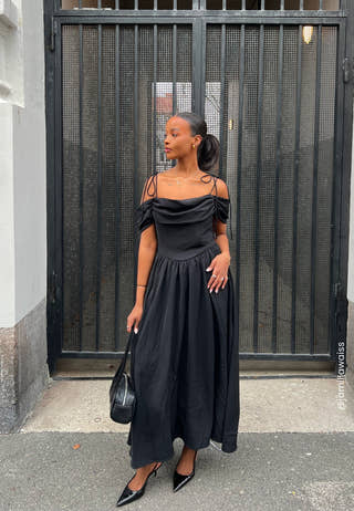 Bubbleroom occasion Draped Off Shoulder Corset Midi Dress Cocktail dresses Black Bubbleroom occasion Draped Off Shoulder Corset Midi Dress Cocktail dresses Black