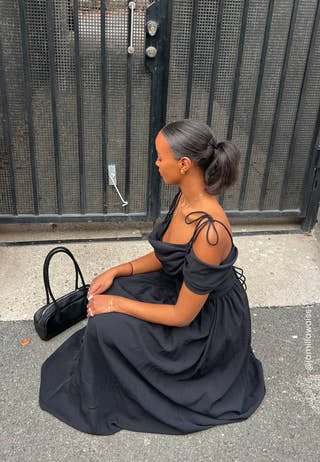 Draped Off Shoulder Corset Midi Dress