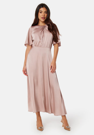 Butterfly Sleeve Satin Midi Dress